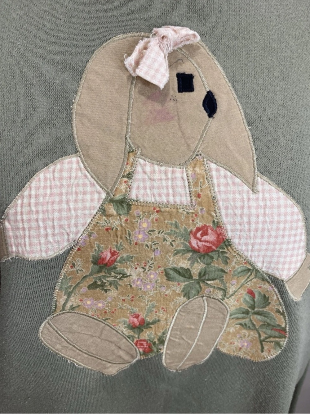 Tultex maximum Sweats vintage 1990s cottage core applique bunny sweatshirt SZ LG - Picture 3 of 13